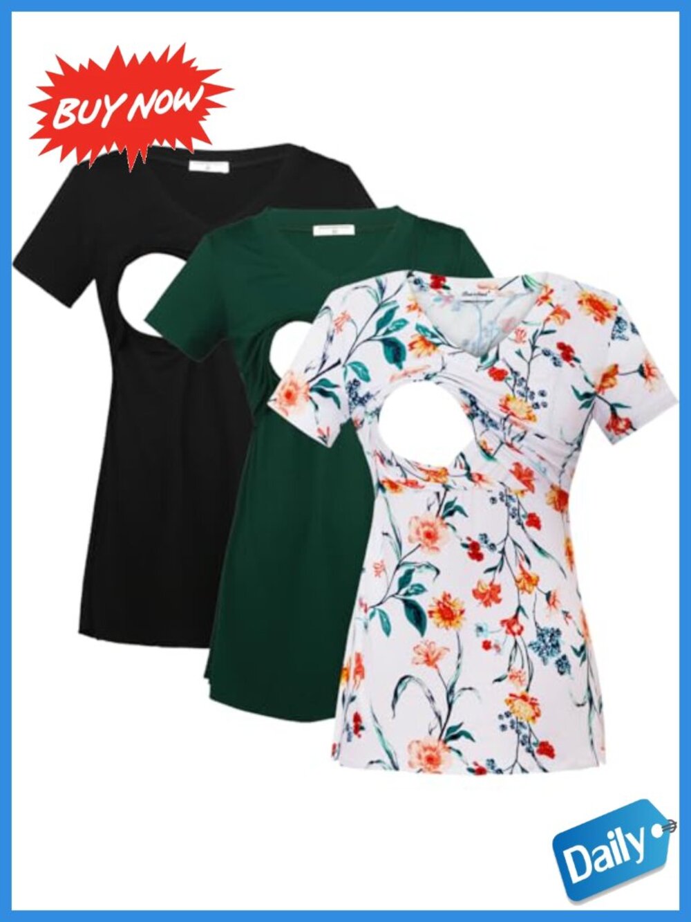V Neck Nursing Tops Maternity Breastfeeding Tees Modal Rayon
